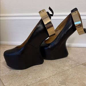 Jeffrey Campbell Black and Gold Platform Wedges